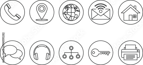 Collection of various communication and technology icons in black and white