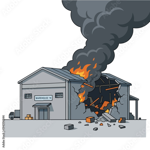 vector flat of a damaged building burned by a missile attack 5