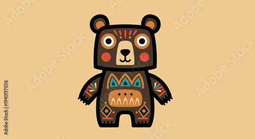 Colorful Cartoon Bear Character Design Illustration.