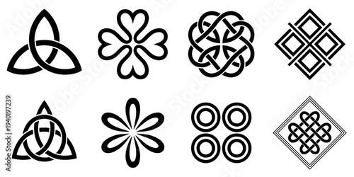 Endless Knot Buddhist Emblem Vector Design with Interwoven Celtic Style Patterns, Sacred Symbolic Geometry and Ornamental Medieval Decoration for Spiritual Use