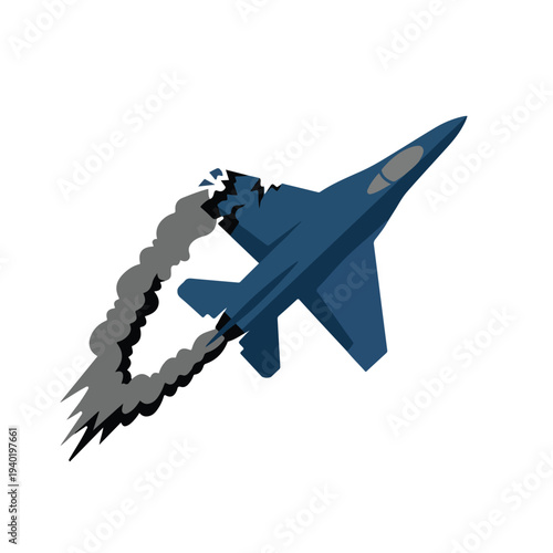 vector flat a fighter jet on fire after being hit by a missile 01