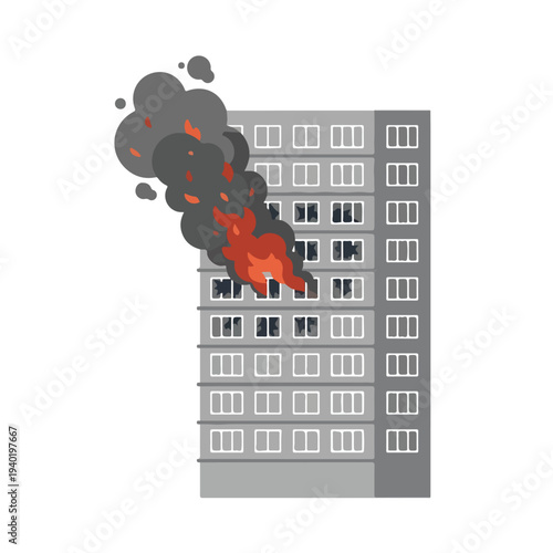 vector flat of a damaged building burned by a missile attack 008