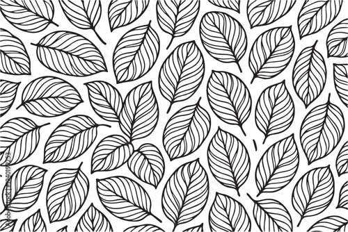 Cute vector leaf pattern featuring numerous simple leaves arranged across the background, designed with clear lines for easy coloring fun.