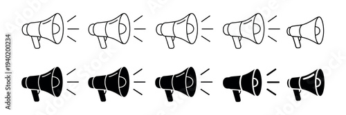 Megaphone Icons Vector Illustration Showing Loudspeaker and Electric Megaphone Symbols for Public Announcements, Marketing Tools, and Promotion Concepts
