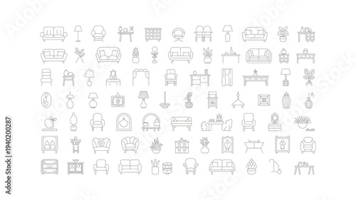 Collection of Various Outline Icons Representing Buildings and Structures.