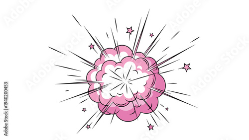 Comic book style pink explosion with radiating lines and stars, depicting a dynamic burst effect, perfect for impactful visual designs.