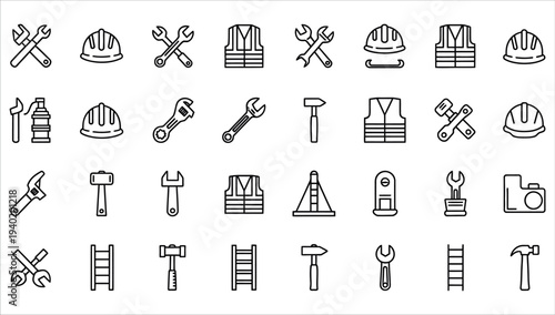 Construction tools and equipment icons