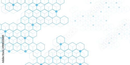 Abstract white background with blue hexagons seamless pattern and geometric in vector design. Futuristic blue neon honeycombs. Modern technology design .Minimal style website banner, decoration .