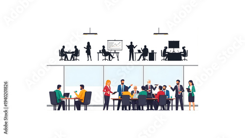 Business People Drawing Silhouettes Vector – Working Staff in Office Room on White Background