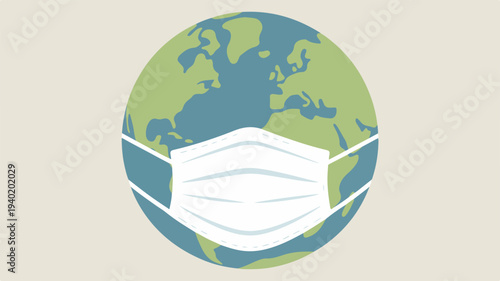 Globe wearing a face mask symbolizing global health and safety measures covid 19 pandemic protection