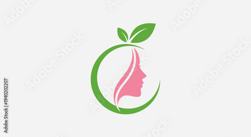 Natural Beauty Woman Logo – Leaf Face Eco Skincare Vector Design