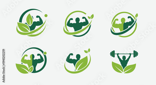Eco Fitness Logo Set – Green Gym and Healthy Lifestyle Vector Collection