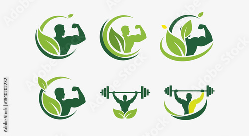 Eco Fitness Logo Set – Green Gym and Healthy Lifestyle Vector Collection