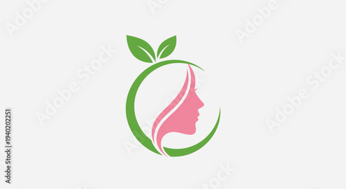 Natural Beauty Woman Logo – Leaf Face Eco Skincare Vector Design