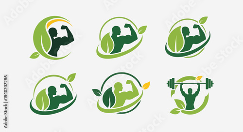 Eco Fitness Logo Set – Green Gym and Healthy Lifestyle Vector Collection