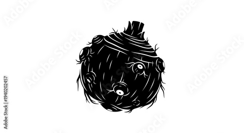 Dark fantasy creature with white eyes and twisted roots on a white background eerie atmosphere