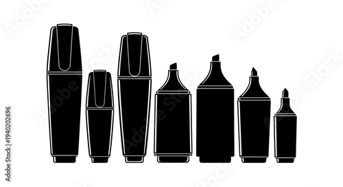 Black cocktail shaker bottles and mixers in a row on white background for bartending and drink preparation