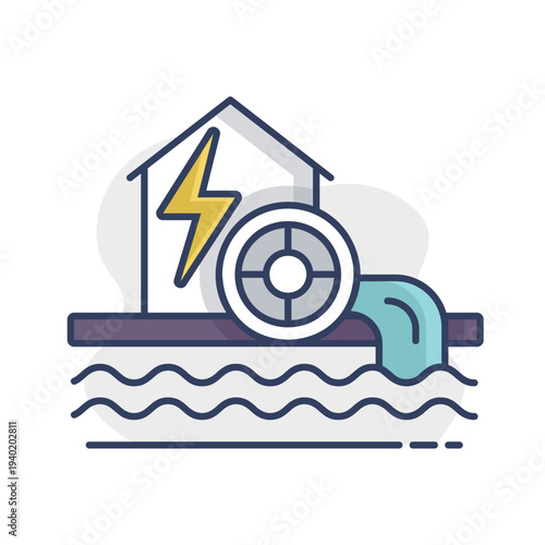 Small hydro power plant outline vector icon