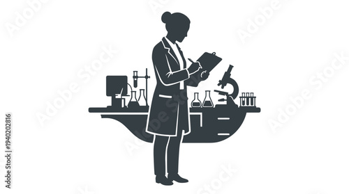 Female scientist working in modern laboratory with equipment