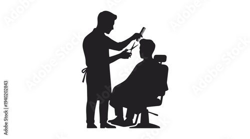 Hairdresser cutting man's hair with scissors and comb