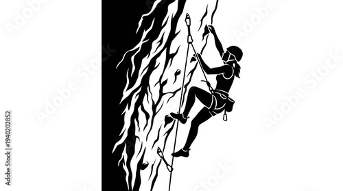 Woman rock climbing with determination and strength