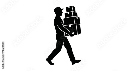 Man carrying heavy boxes in silhouette