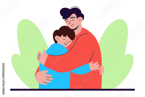 father hugs his son. Father's Day. vector illustration