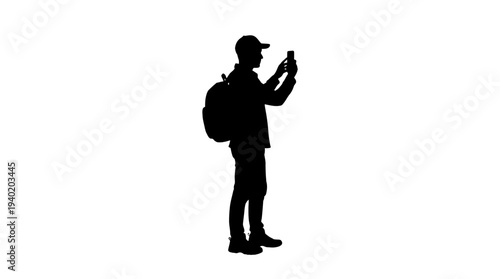 Man taking selfie with smartphone while traveling