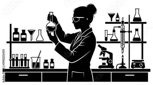 Scientist examining flask in modern laboratory setting