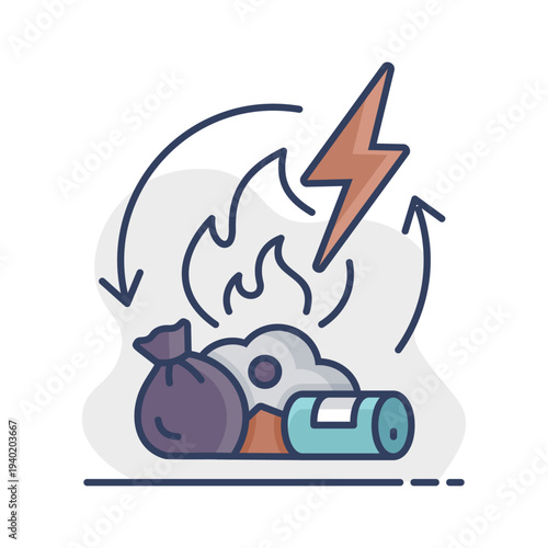 Waste to energy conversion outline vector icon