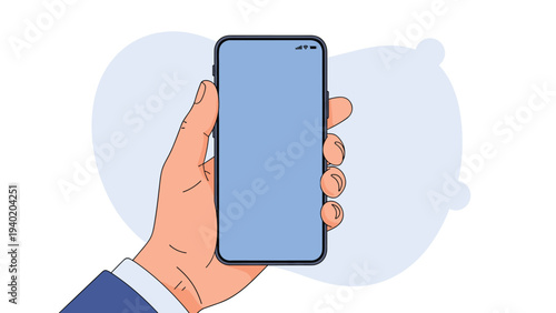 Hand holding a blank smartphone with a subtle heart shape in the background, offering a versatile template for mobile app design or content display.