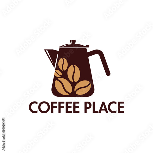 Coffee Place Logo - A Stylish Coffee Pot with Coffee Beans, Perfect for Branding.