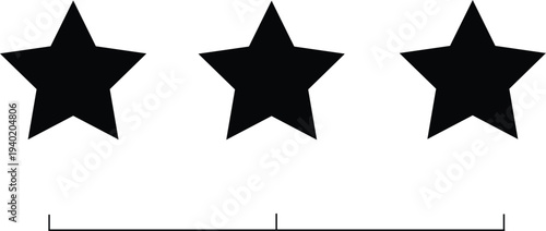 Three black stars for rating or review a simple minimalist design element for UI and UX