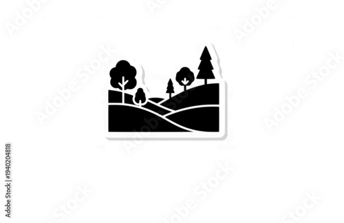 Simple Tree Nature Landscape Silhouette, Minimalist Opt-Out Era Vector Sticker, Digital Detox and Zen Mindfulness Icon