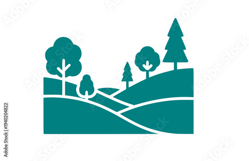 Simple Tree Nature Landscape Silhouette, Minimalist Opt-Out Era Vector Sticker, Digital Detox and Zen Mindfulness Icon