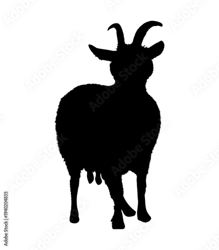 Goat hand drawn black silhouette isolated on transparent background. Flat style animals sign. Vector PNG
