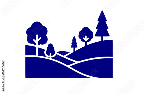 Simple Tree Nature Landscape Silhouette, Minimalist Opt-Out Era Vector Sticker, Digital Detox and Zen Mindfulness Icon