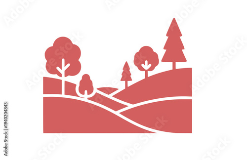 Simple Tree Nature Landscape Silhouette, Minimalist Opt-Out Era Vector Sticker, Digital Detox and Zen Mindfulness Icon