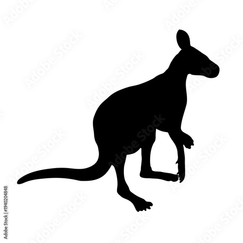 Kangaroo hand drawn black silhouette isolated on transparent background. Flat style animals sign. Vector PNG