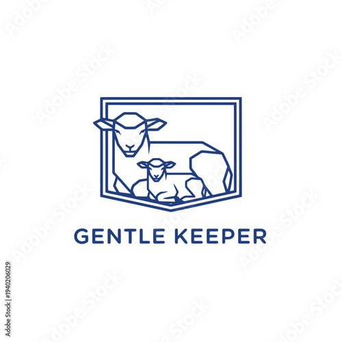 Gentle Keeper Logo - Geometric Sheep and Lamb Design in a Shield.