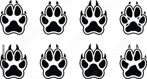 Collection of black paw print icons in various styles for design use
