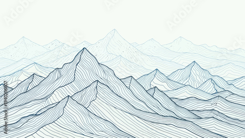 Stylized Mountain Range Landscape Drawing.
