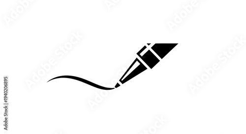 Eyeliner pen drawing a short slightly curved line, simple makeup stroke, isolated white background.