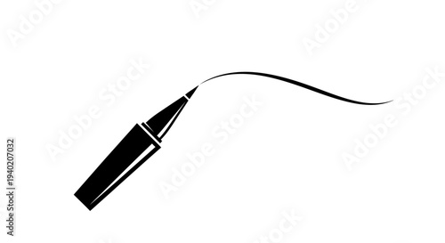 Eyeliner pen drawing a long simple curved line, basic makeup outline, isolated white background.