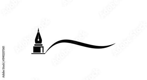 Eyeliner brush with fine tip drawing a long wavy line, artistic makeup stroke, isolated white background.