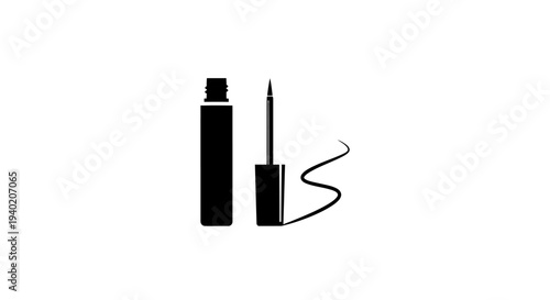 Eyeliner Bottle and Brush Creating a Decorative Line on an Isolated White Background