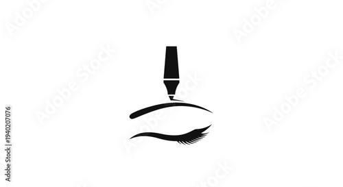 Eyeliner applicator applying makeup on an eye with delicate eyelashes, beauty illustration, isolated white background.