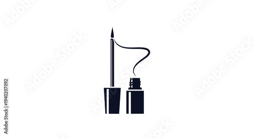 Eyeliner Bottle and Applicator Brush with a Stroke on an Isolated White Background