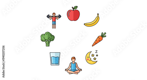 Healthy Lifestyle Concept With Fitness Nutrition And Wellness Icons