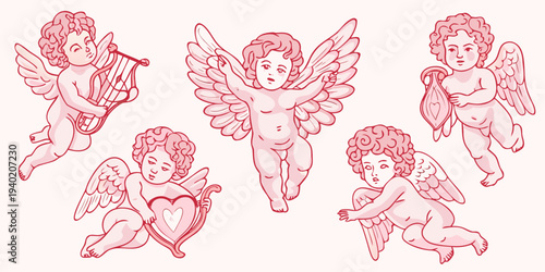 A collection of vintage style cherubic angels with musical instruments